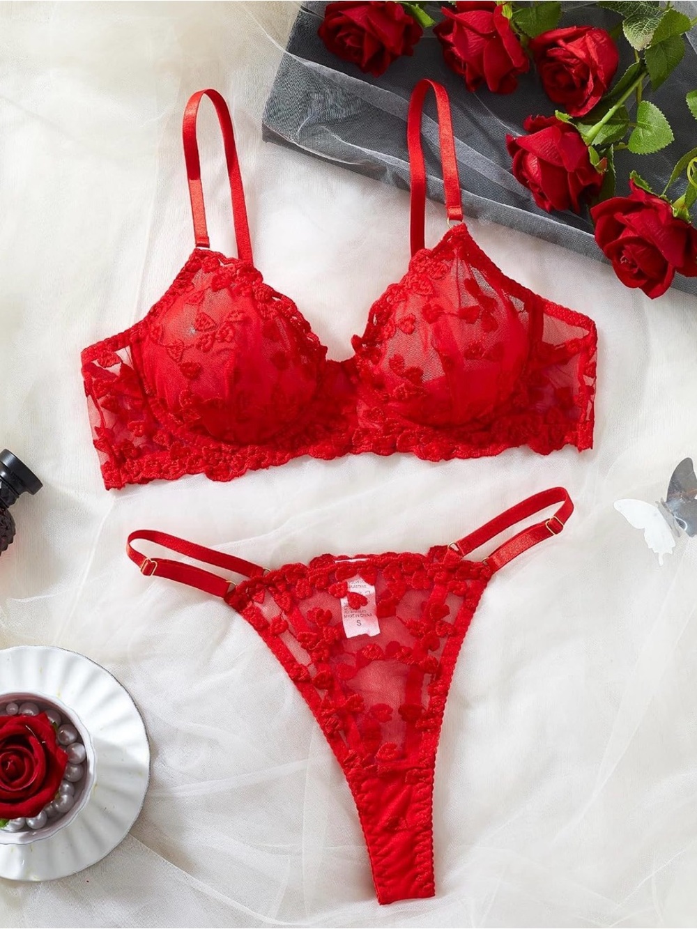 Sheer Red Lace Underwire Bra & Thong Set